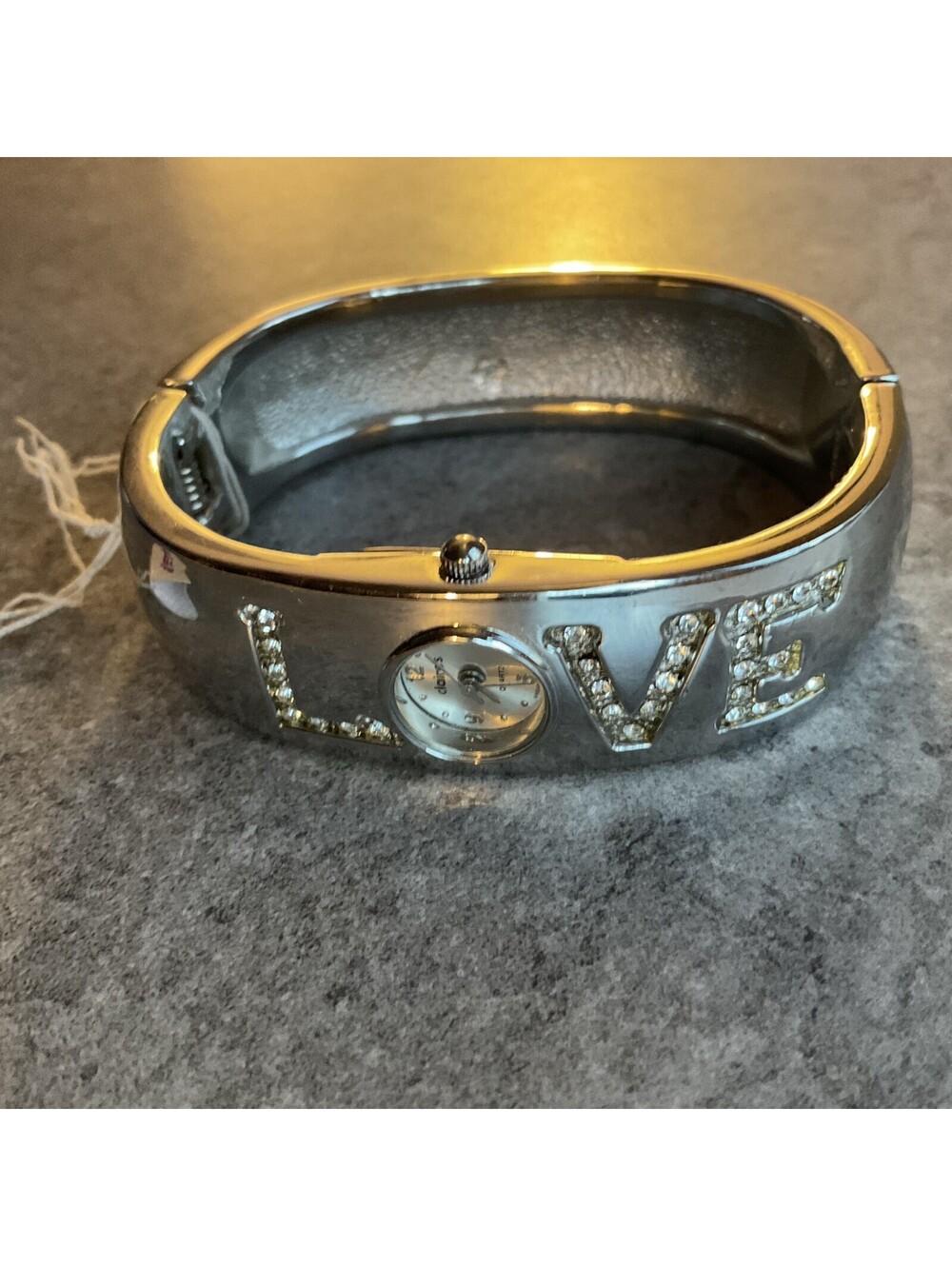 Cute Claires Love Rhinestone 19mm Bracelet Bangle Silver Tone Analog Quartz B-Y